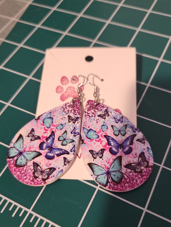 Accessories - Butterfly Teardrop Dangle Earrings - Purple & Teal